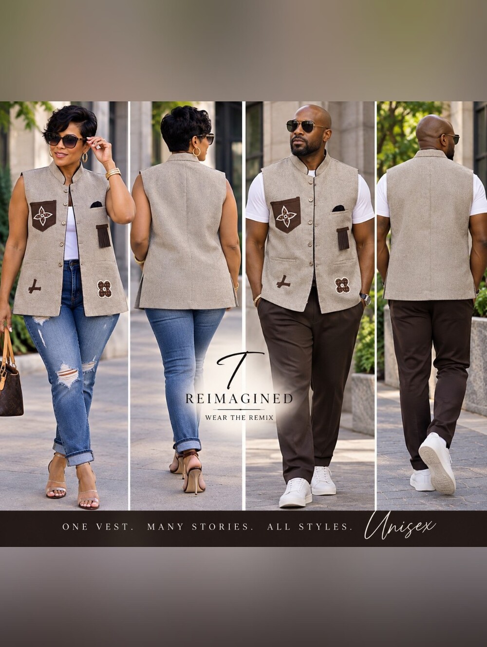 Reimagined Unisex Beige Button-Front Vest
